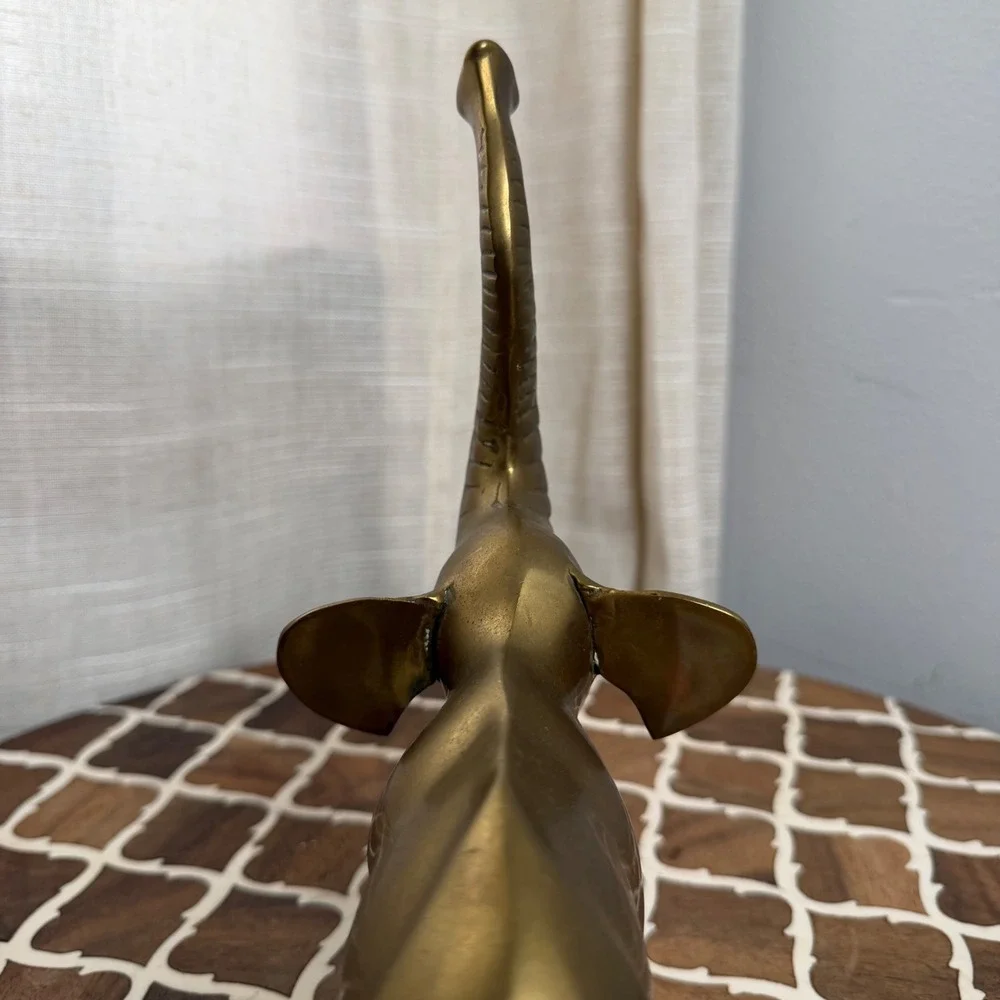 Vintage Brass Elephant Figurine Trunk Up Good Luck Boho Decor Medium 9